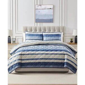 Seventh Studio Blue Stripe Pinsonic Quilt Set Twin Microfiber $50